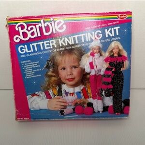 Vtg 1986 Barbie Glitter Knitting Kit Make Doll Clothes with Instructions Girls